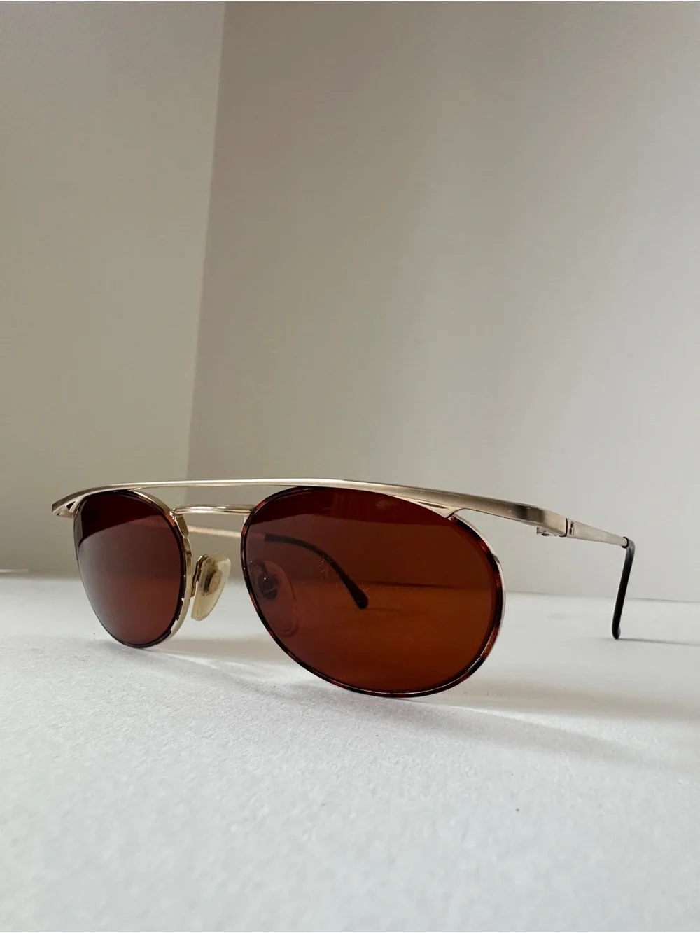Vintage 🇯🇵 Made in Japan Gold Sunglasses Amber Tint Lenses Retro Metal Frame